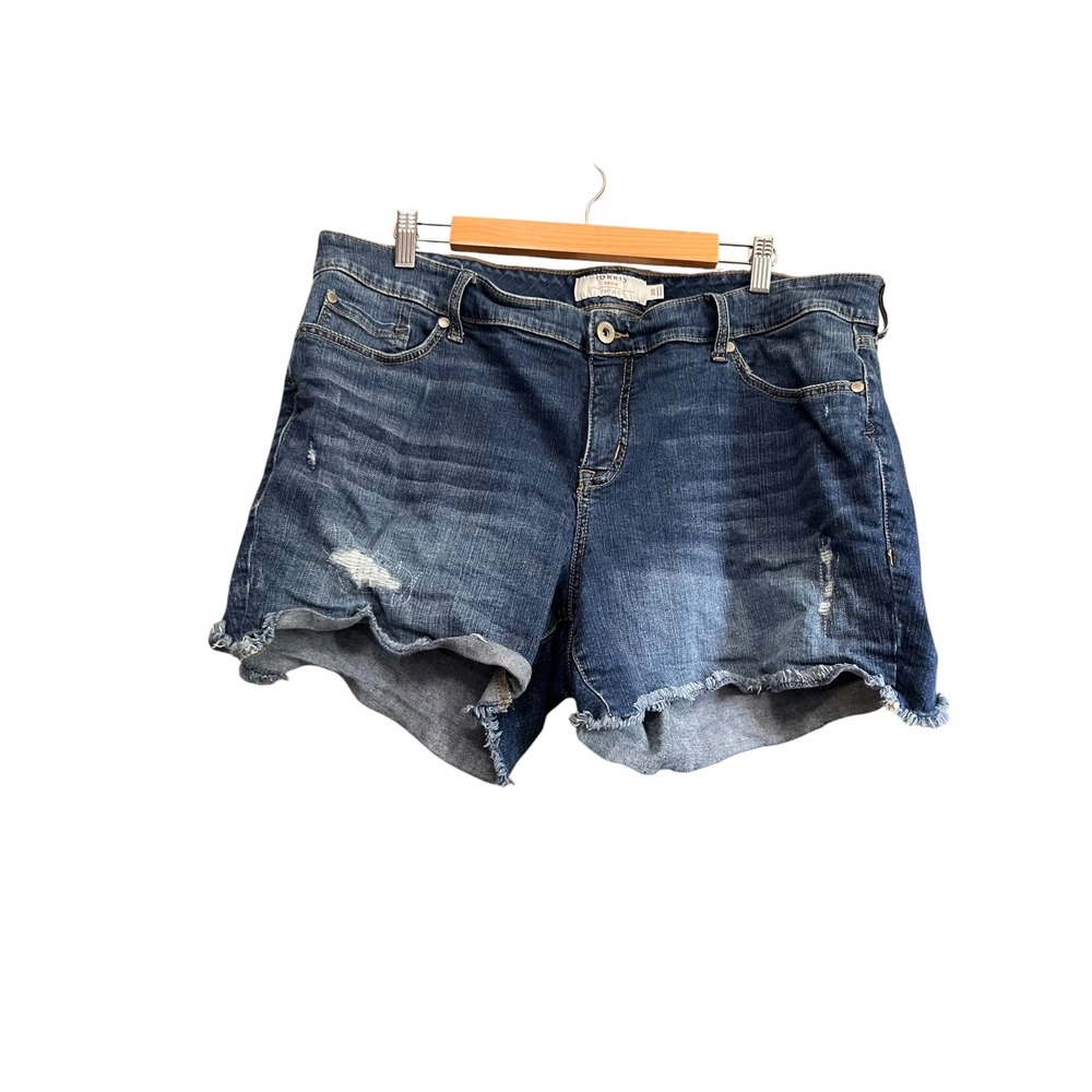 Torrid Denim Shorts Women 20 Blue Excellent Distressed Raw Hem First At Fit